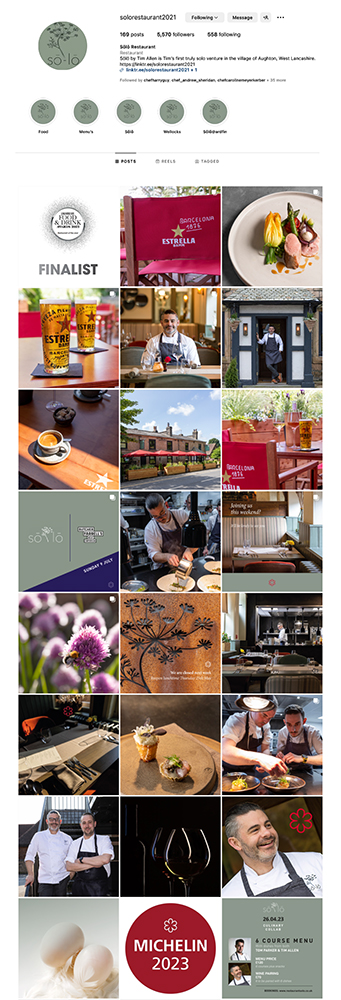 Social media management southport Ormskirk for solo restaurant Instagram